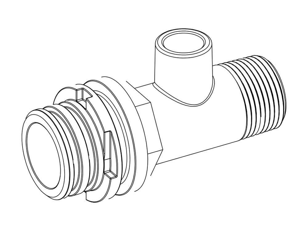 Line drawing of Aquamor fitting, filter head, 3/4 in mnpt, with pressure relief, part number 105464