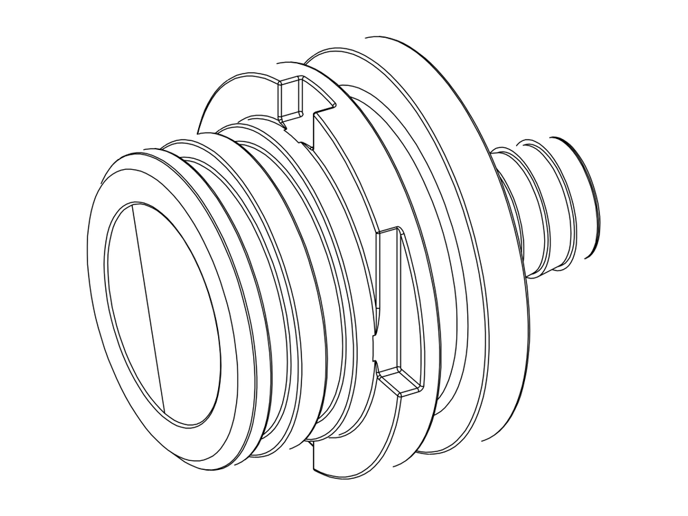 Line drawing of Aquamor fitting, filter head, 1/2 in barb, part number 105466