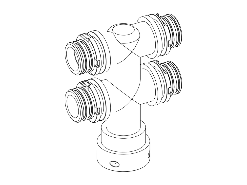 Line drawing of Aquamor fitting, filter head, serial coupling, part number 105467