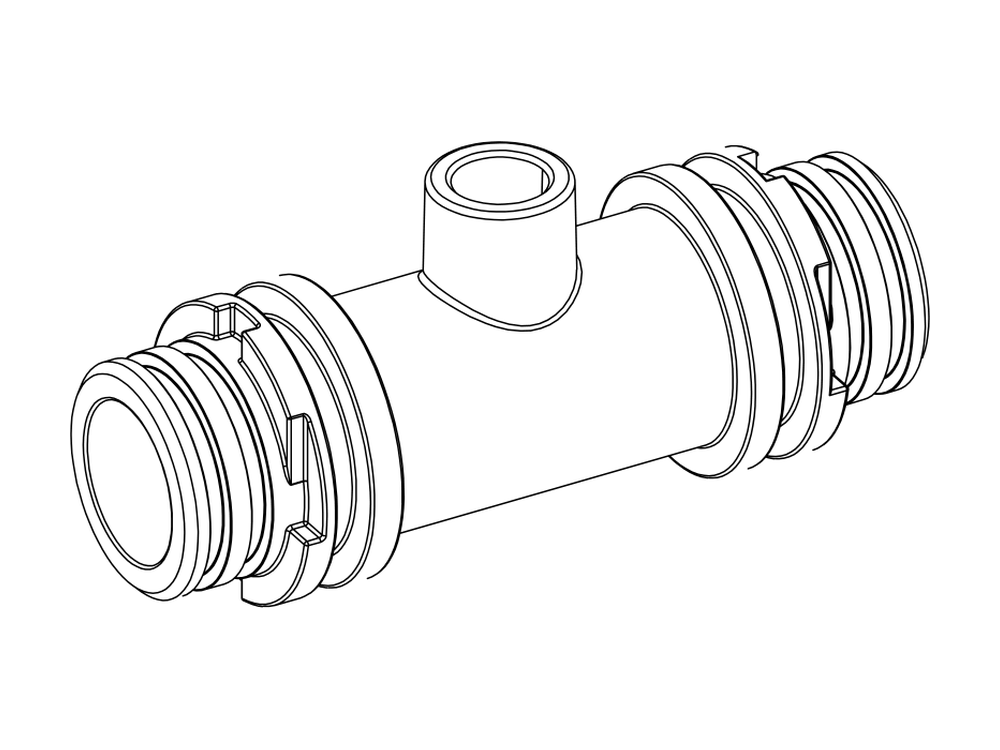 Line drawing of Aquamor fitting, filter head, union, with pressure relief, part number 105468