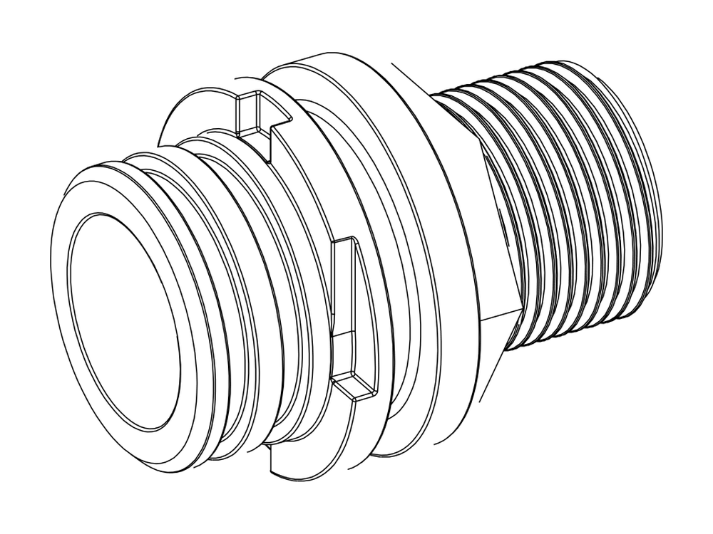 Line drawing of Aquamor fitting, filter head, 3/4 in bsp, part number 105473