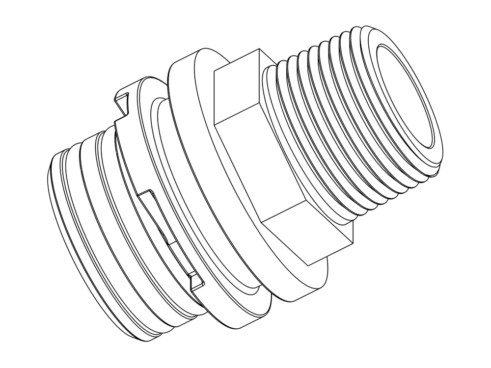 Line drawing of Aquamor fitting, system, 3/4 in mnpt, part number 306036