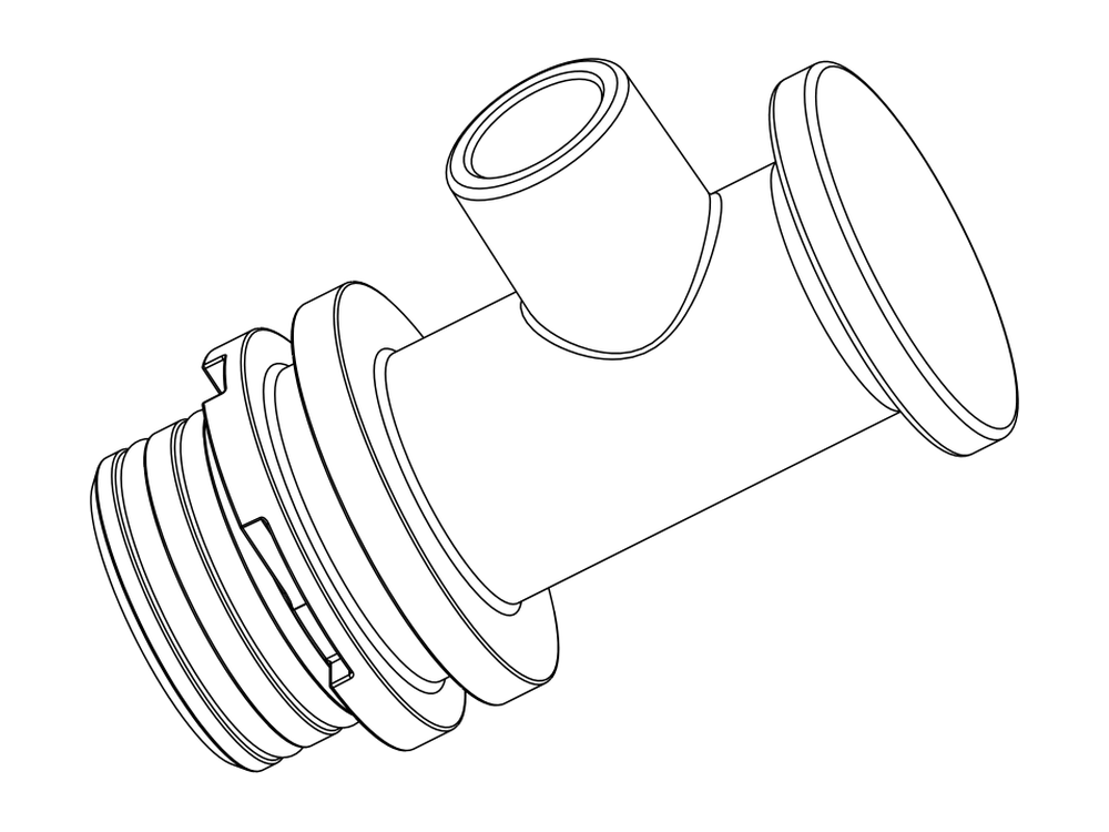 Line drawing of Aquamor fitting, system, end cap, with pressure relief, part number 306038