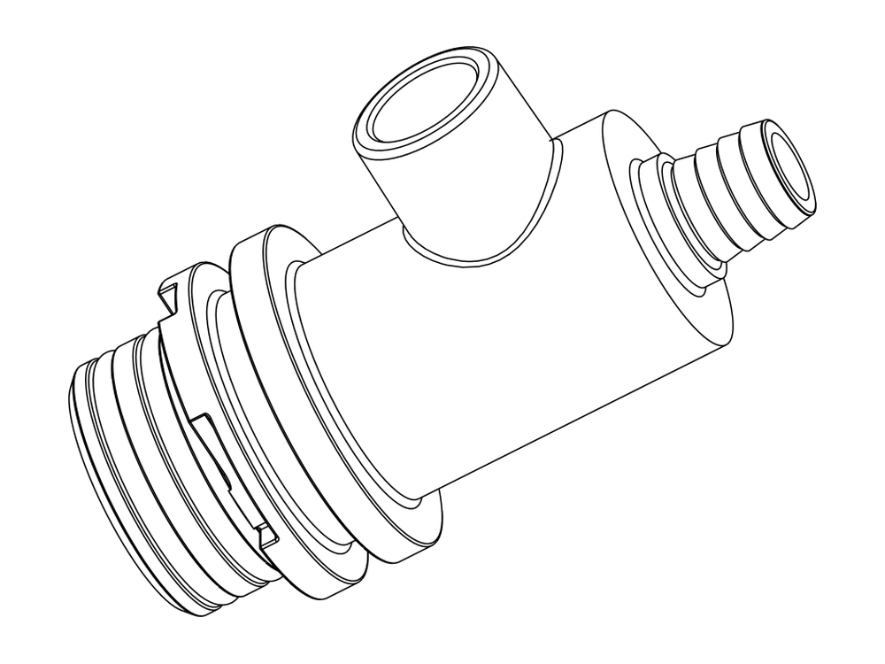 Line drawing of Aquamor fitting, system, 1/2 in barb, with pressure relief, part number 306045