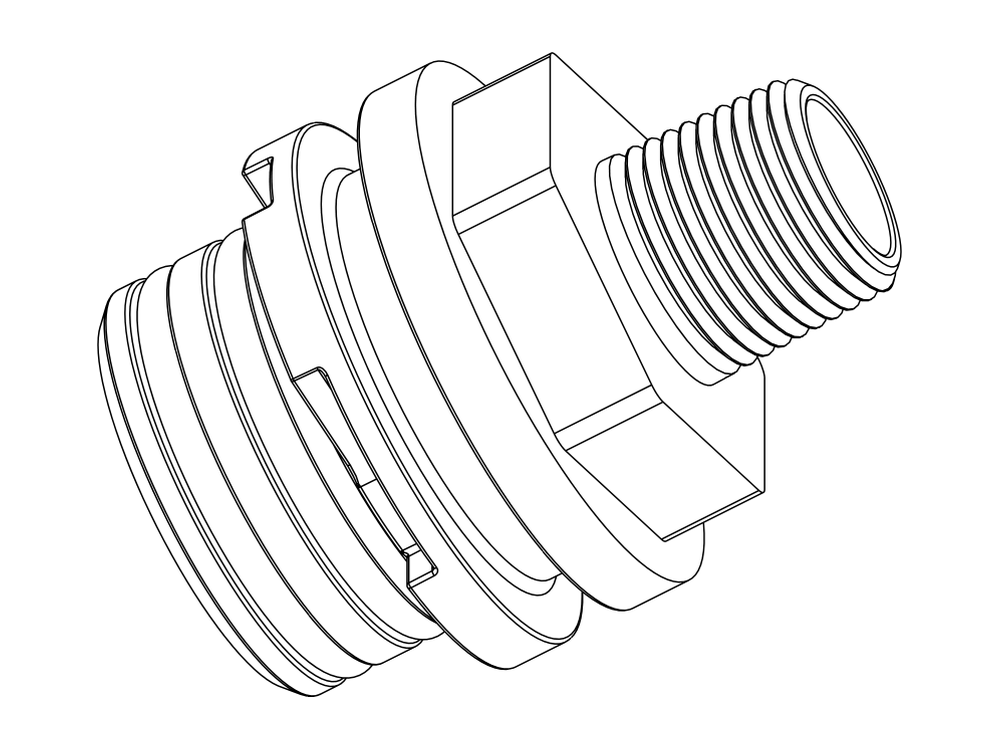 Line drawing of Aquamor fitting, system, 3/8 in MNPT, part number 306050