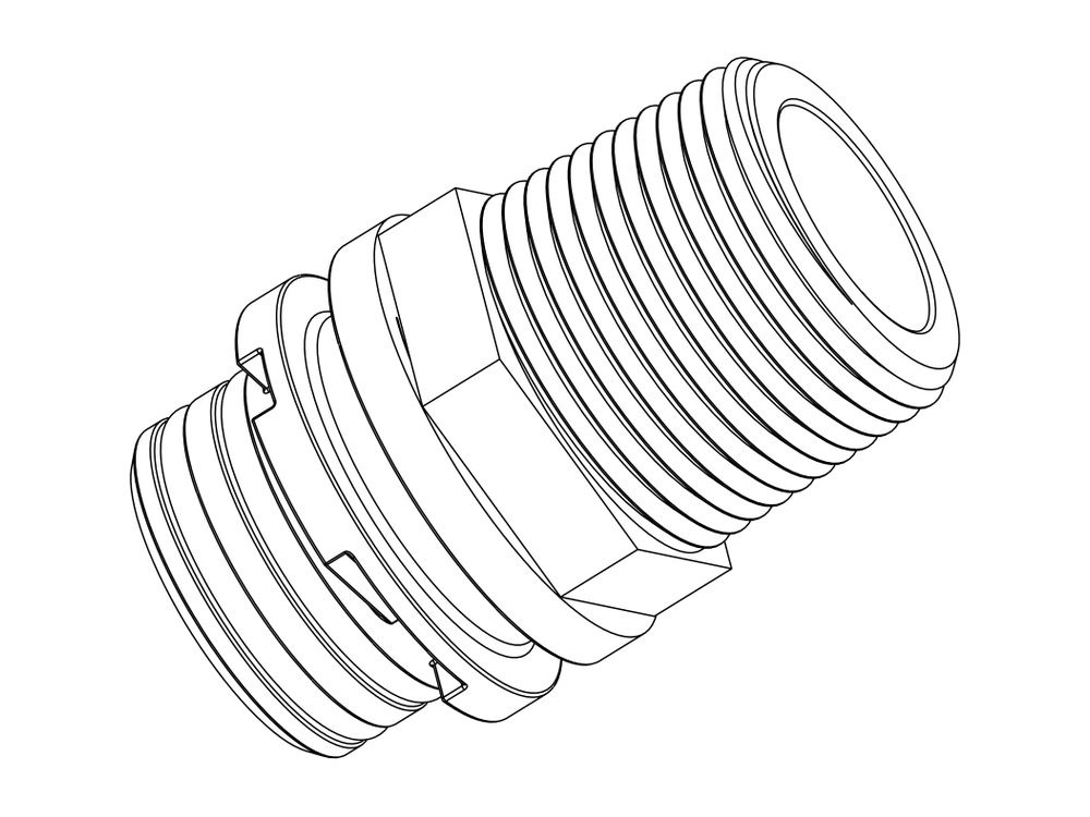 Line drawing of Aquamor fitting, system, 1 in mnpt, part number 306054