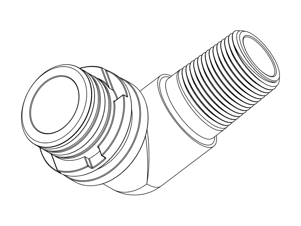 Line drawing of Aquamor fitting, system, 3/4 in mnpt elbow, part number 306057