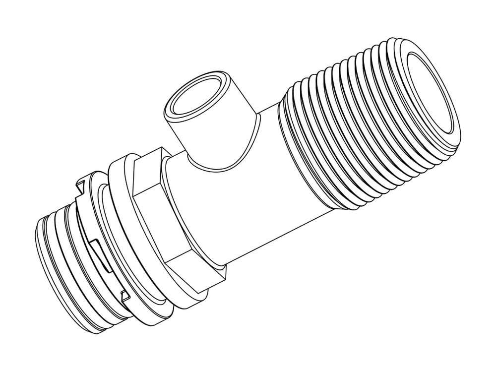 Line drawing of Aquamor fitting, system, 1 in mnpt, with pressure relief, part number 306067