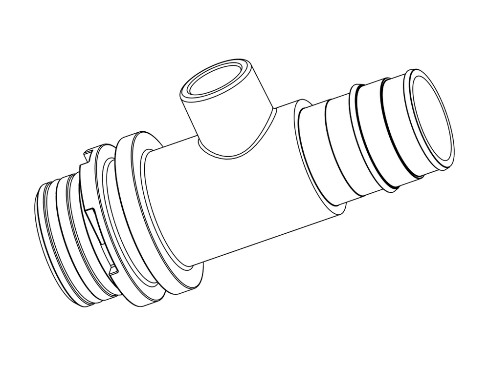 Line drawing of Aquamor fitting, system, 1 in pex, with pressure relief, part number 306088