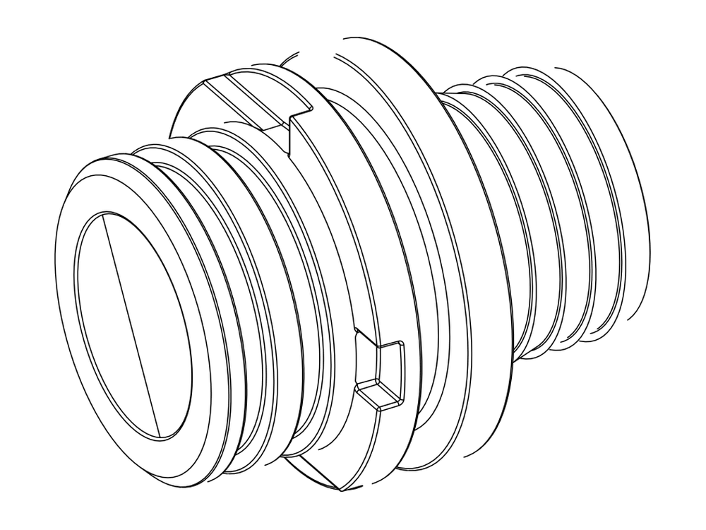 Line drawing of Aquamor fitting, system, 1 in barb, part number 306131