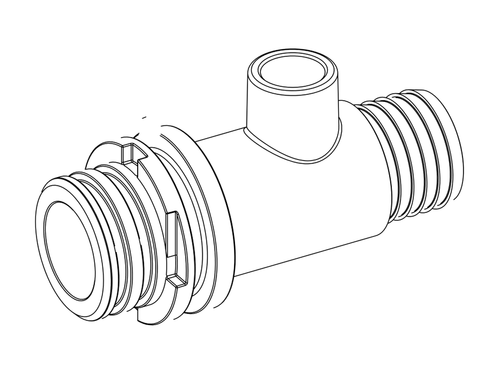 Line drawing of Aquamor fitting, system, 1 in barb, with pressure relief, part number 306132