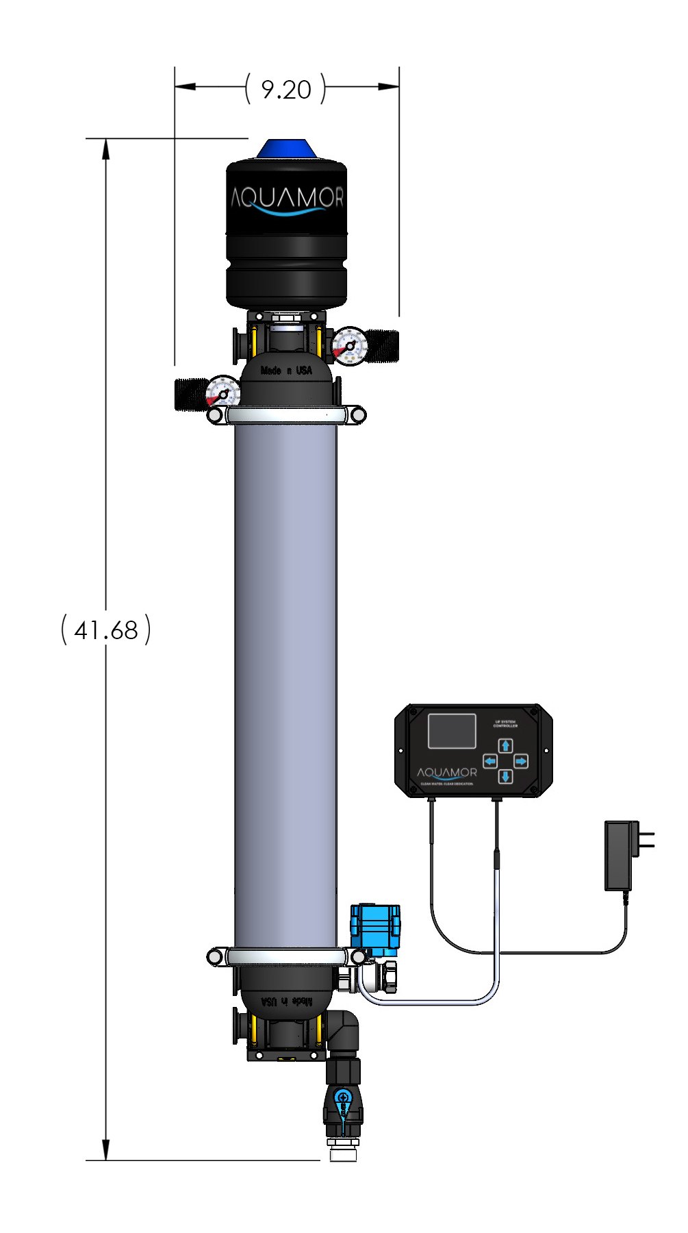 Aquamor UF-4210 dimensioned drawing, 9.20 inch width by 41.68 inch height