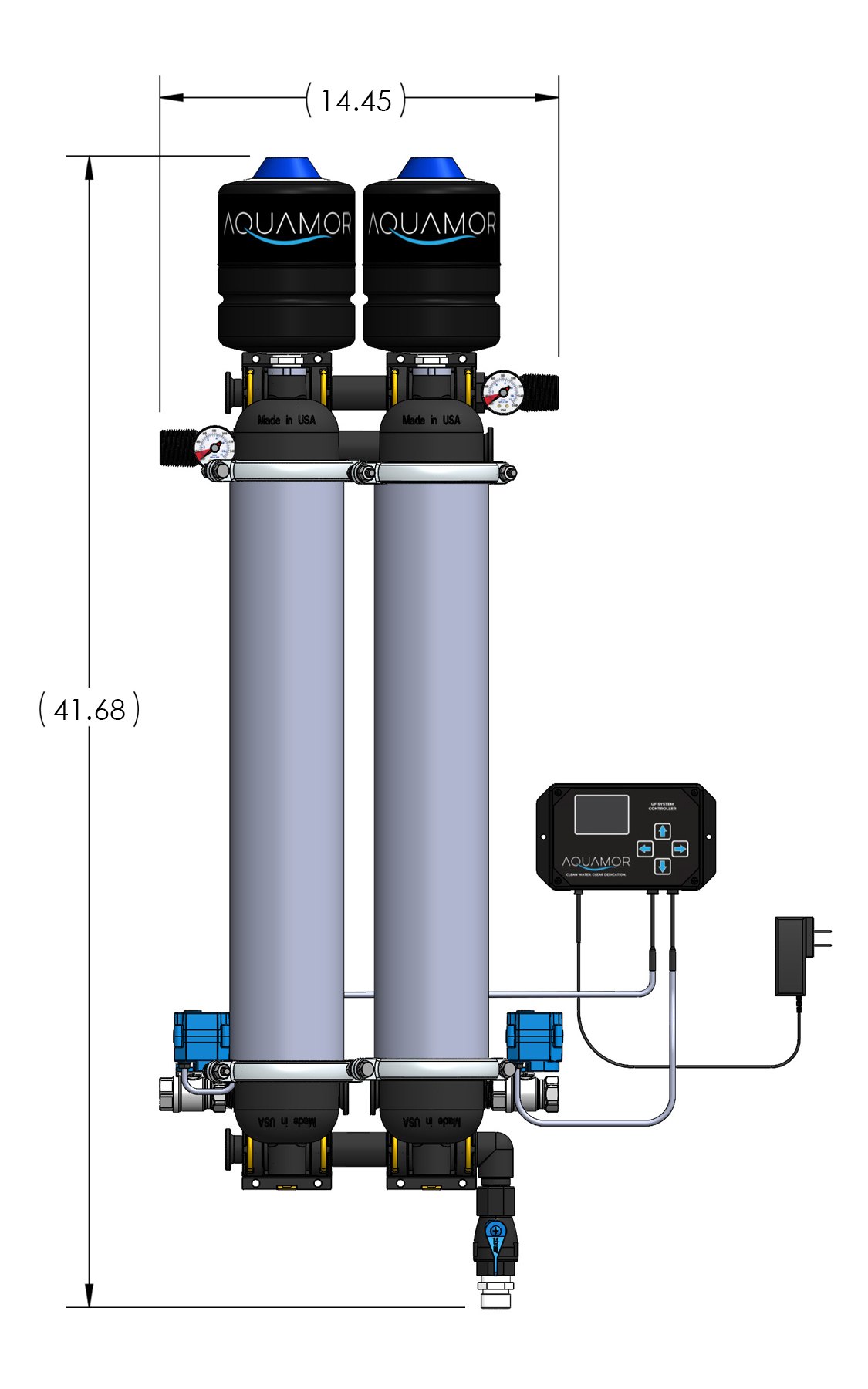 Aquamor UF-4220 dimensioned drawing, 14.45 inch width by 41.68 inch height