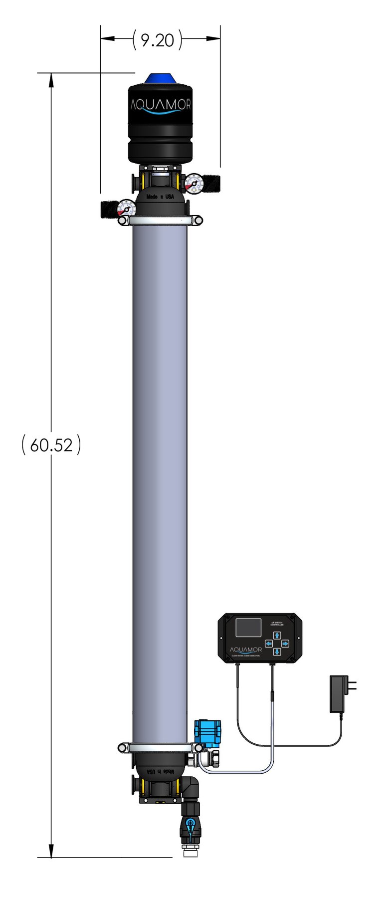 Aquamor UF-4410 dimensioned drawing, 9.20 inch width by 60.52 inch height