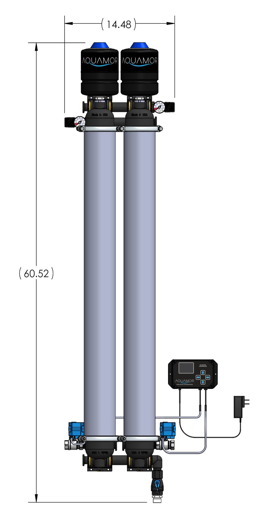 Aquamor UF-4420 dimensioned drawing, 14.48 inch width by 60.52 inch height