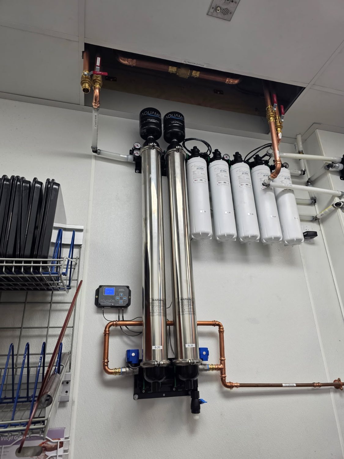 Aquamor ultrafiltration system installed in a commercial equipment room